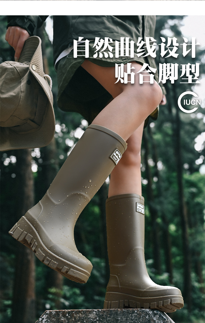 跨境时尚雨鞋女厚底耐磨防滑水鞋韩版中高筒露营风雨靴防水洗车鞋详情2