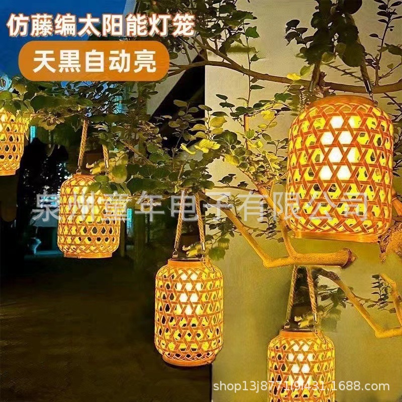 太阳能灯春节灯笼过节灯笼仿藤编庭院户外灯装饰灯笼中式竹编灯笼详情6