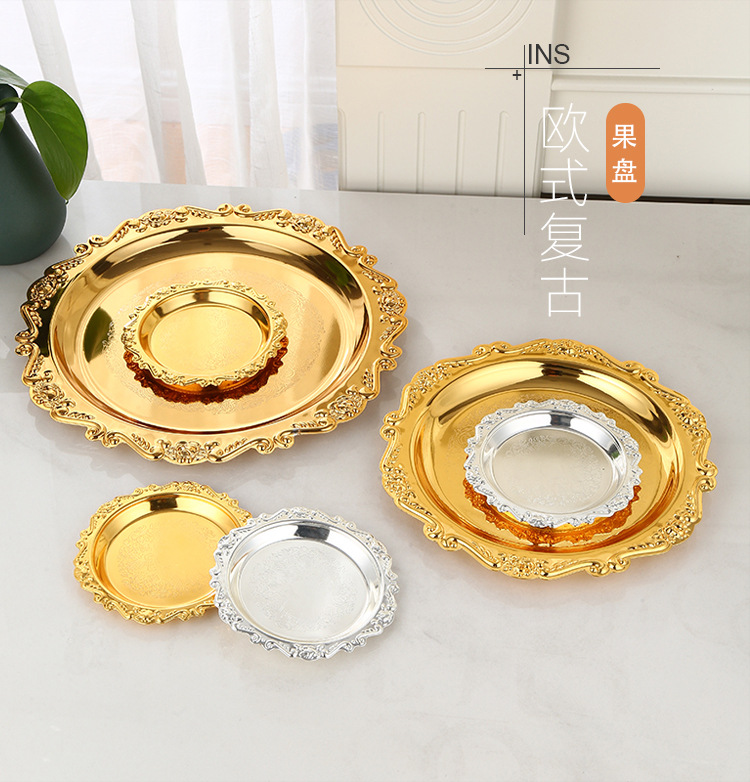 金属银色蛋糕托盘下午茶点心盘珠宝首饰化妆品收纳盘甜品台零食碟详情1