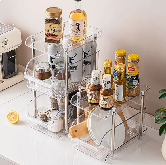 Transparent multi-layer kitchen storage rack, kitchen cabinet, drawer-type storage, seasoning rack, cabinet storage rack pic 2