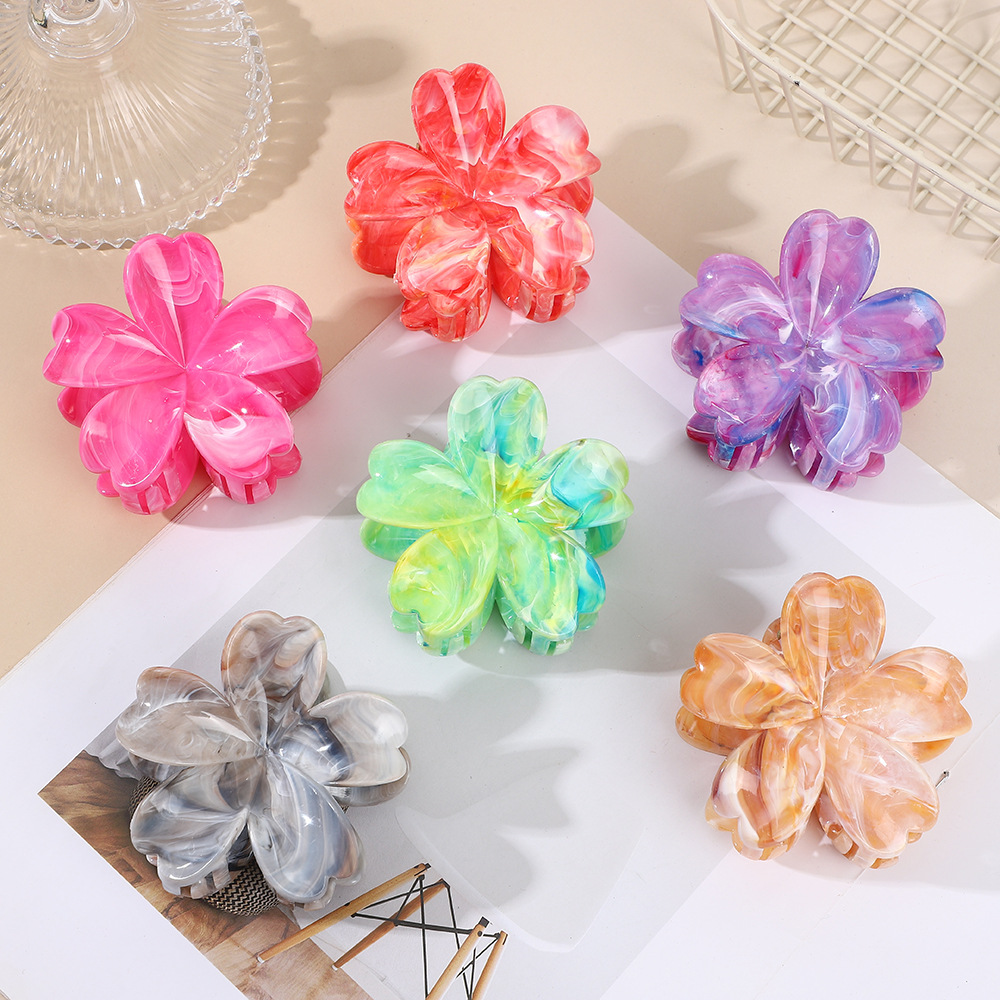 2025年夏季新款多巴胺大理石纹发夹饰品抓夹紫荆花高级感鲨鱼夹详情24