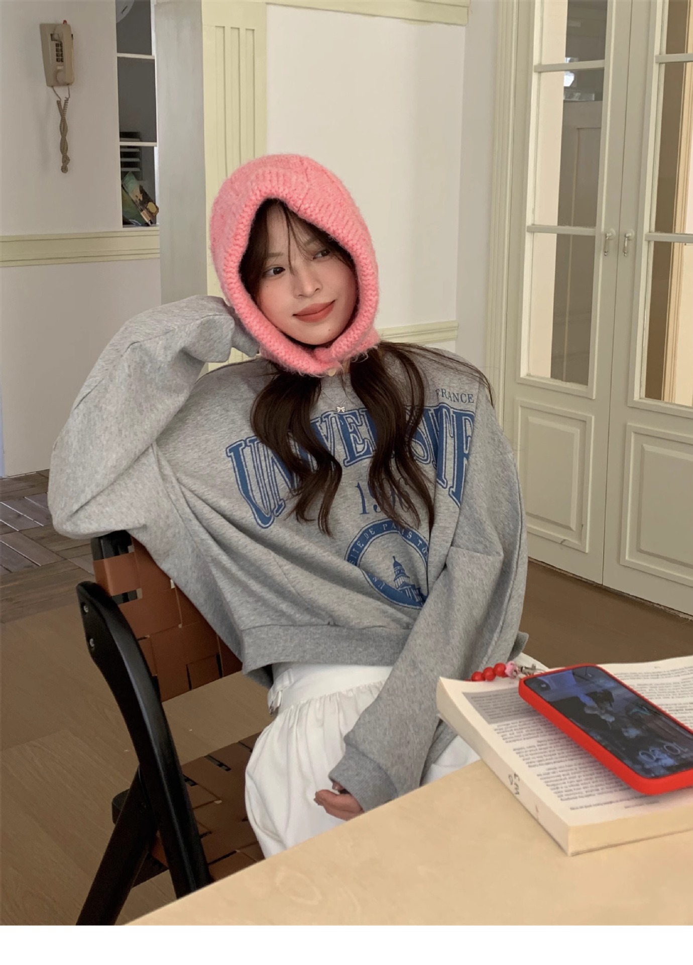 韩系冬季新款大版巴拉克拉法帽子女保暖粗麻花纹牛角扣护耳套头帽详情4
