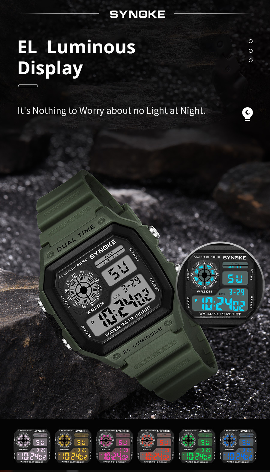 厂货SYNOKE轻薄方形经典学生手表电子表夜光防水运动男士小方块手详情23