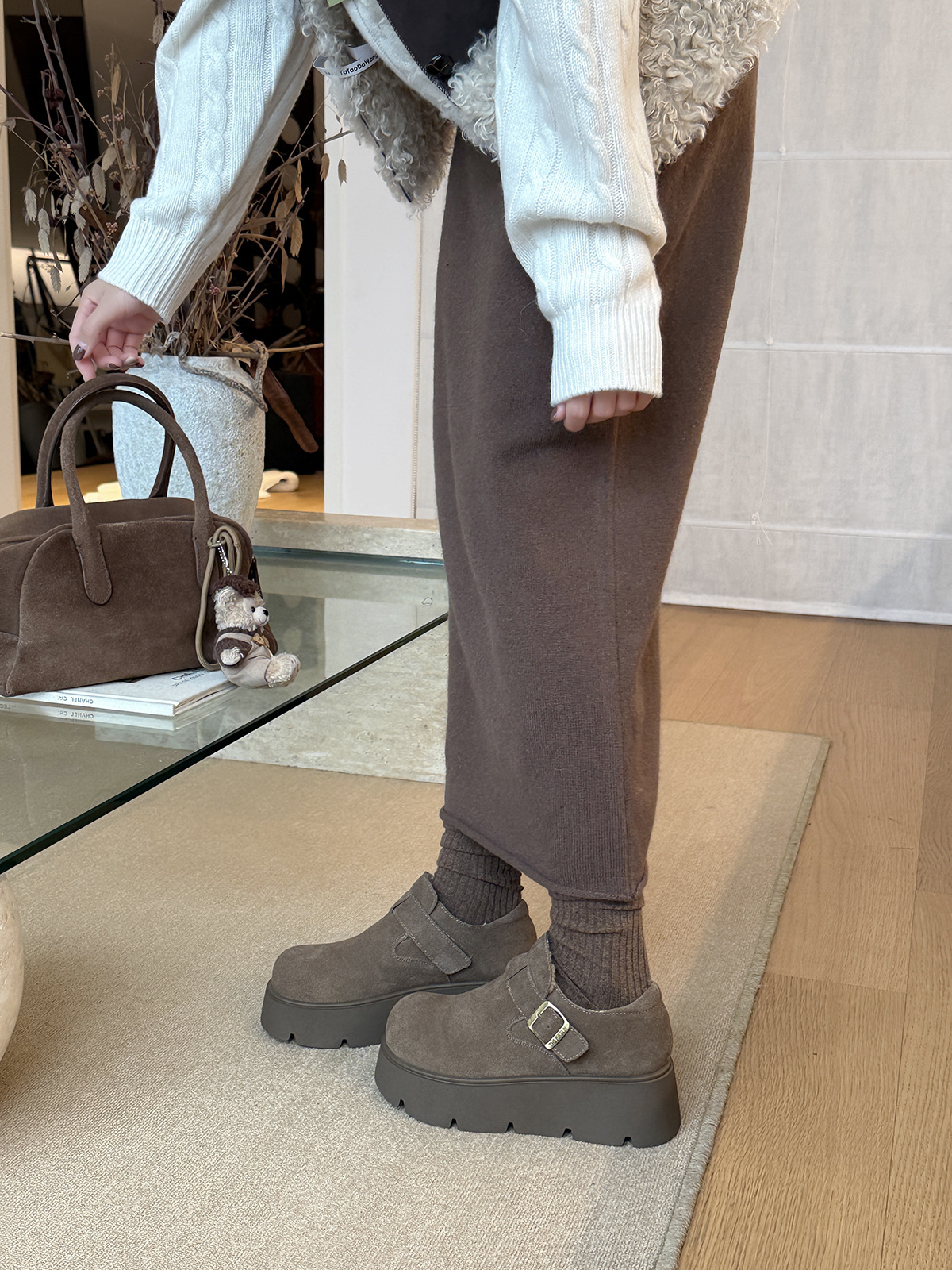 MARCO&JOYCE厚底增高勃肯鞋女冬季新款加绒松糕一脚蹬乐福鞋单鞋详情32