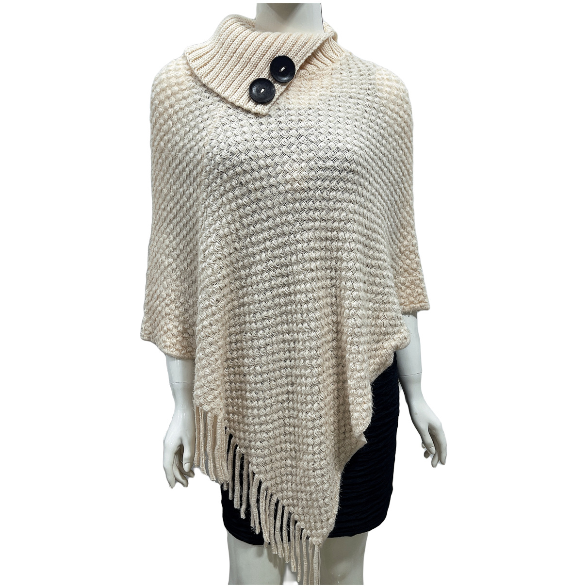 秋冬新款高领纽扣流苏女款斗篷披肩冬季保暖斗篷欧美时尚针织衫详情35