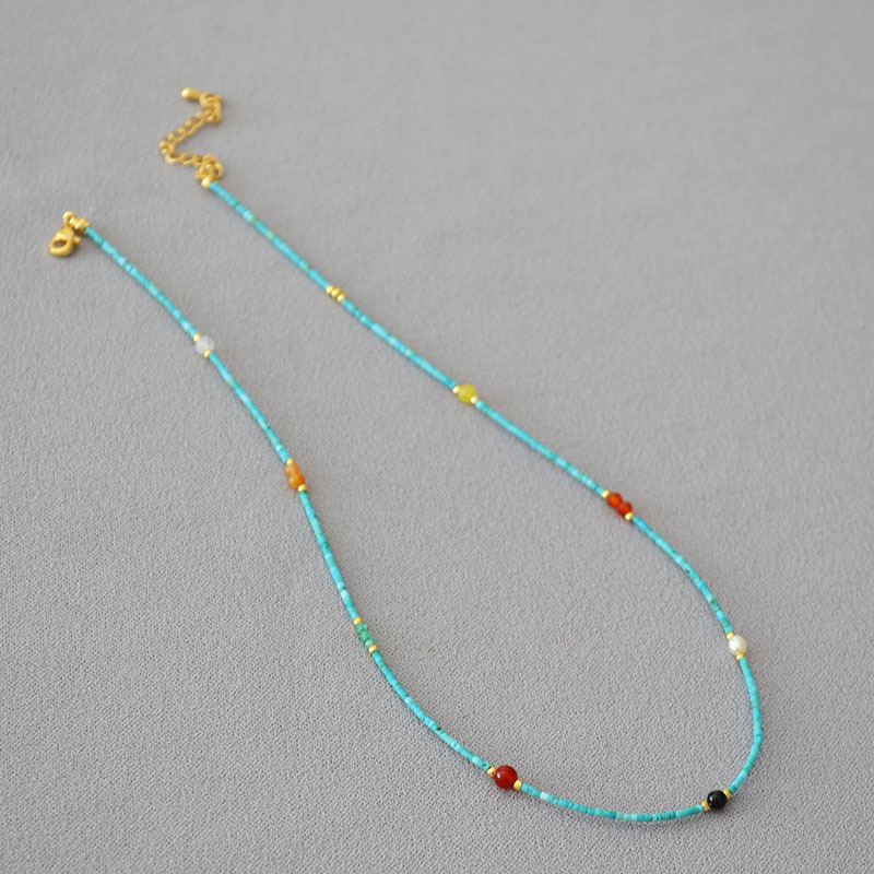 新中式小众设计复古文艺宫廷风极细绿松石串珠简约气质项链锁骨链详情4