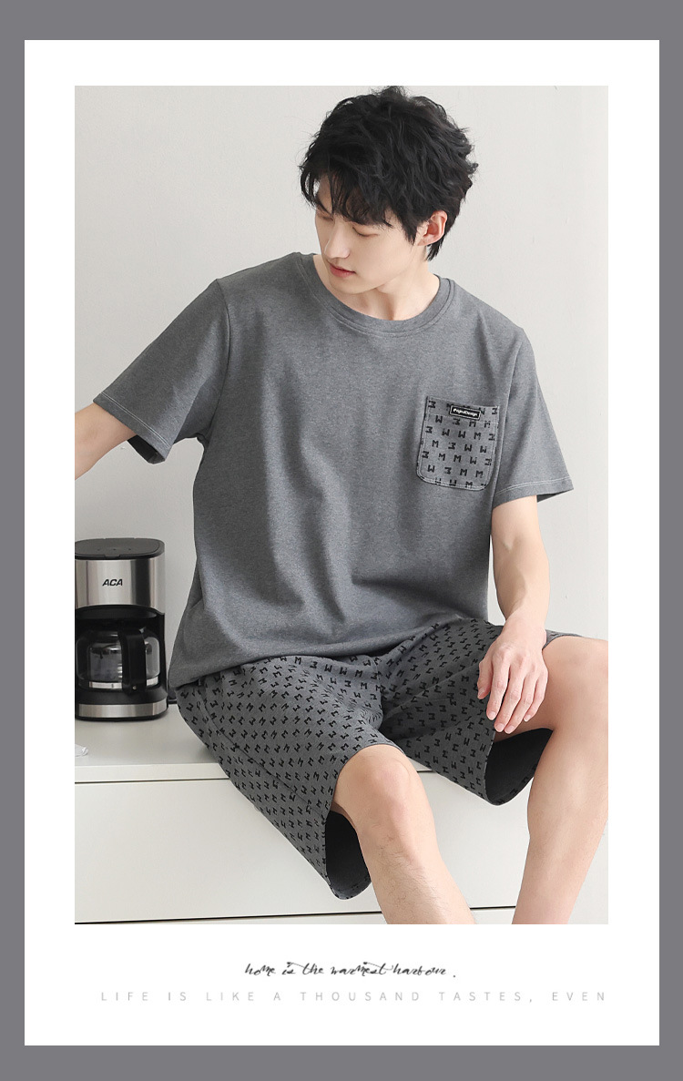 100% pure cotton summer pajama set for men, thin home wear, short sleeves and shorts, simple and casual, all-cotton, suitable for outdoor wear pic 11