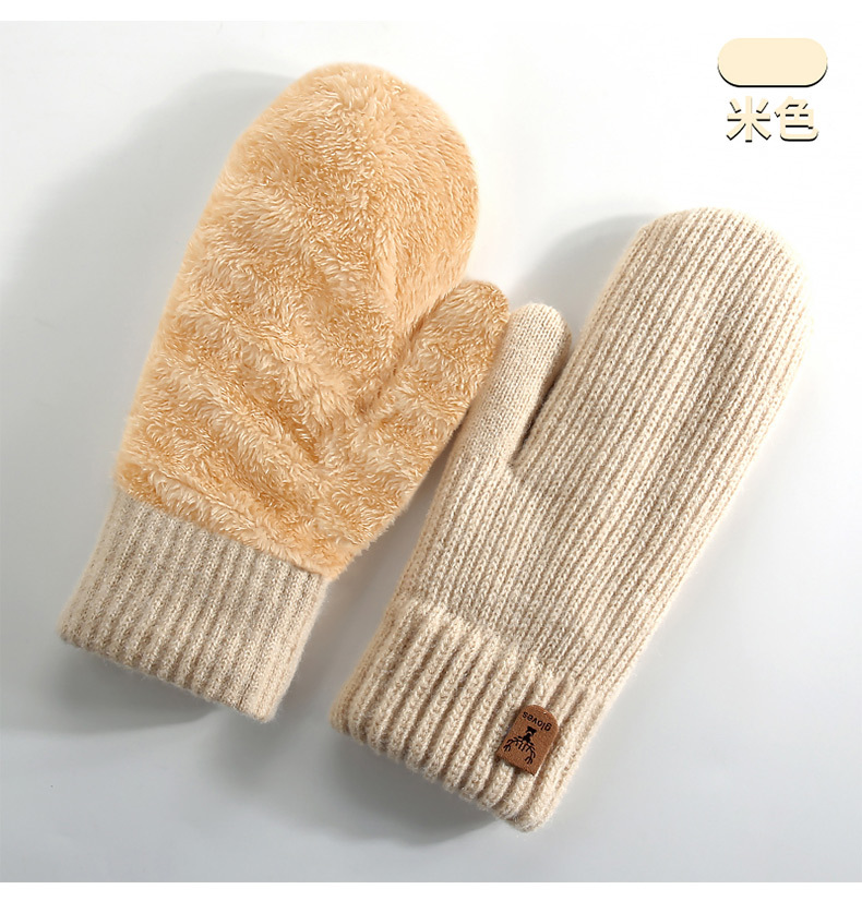 新款 针织手套亚马逊冬季加绒加厚双层保暖手套骑行包指连指手套详情10