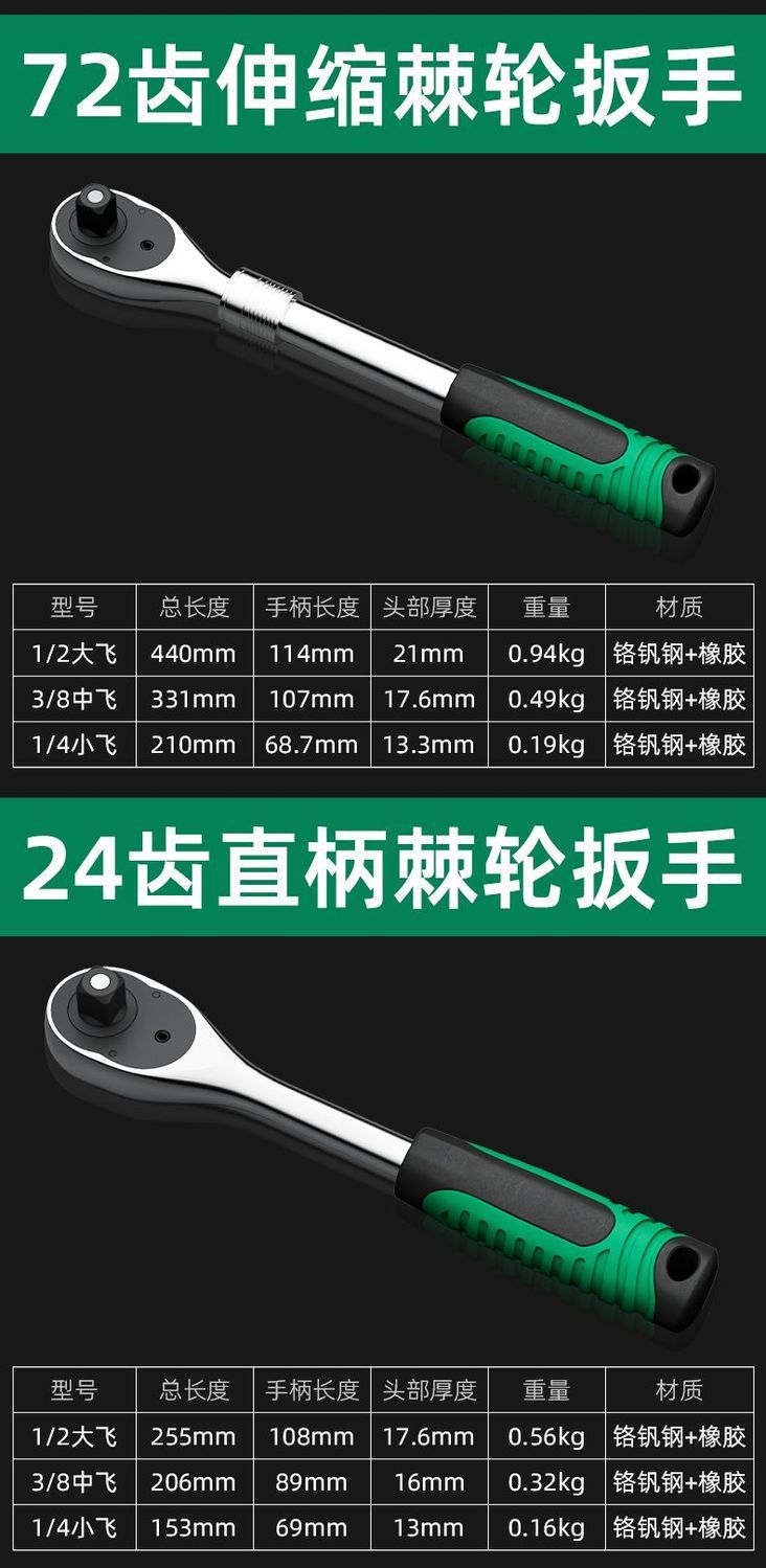 一件代发快速套筒棘轮扳手大中小飞双向万用汽修工具扳工业级72齿详情13