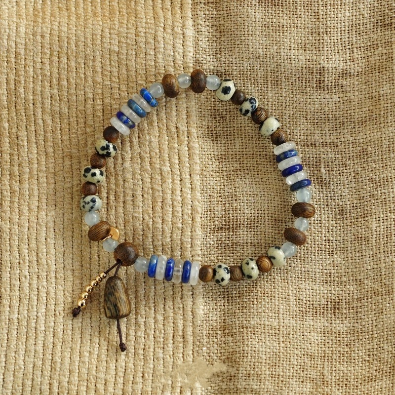 子XI家回声木珠手链新中式简约大气董洁同款度假风蓝白色串珠手链详情5
