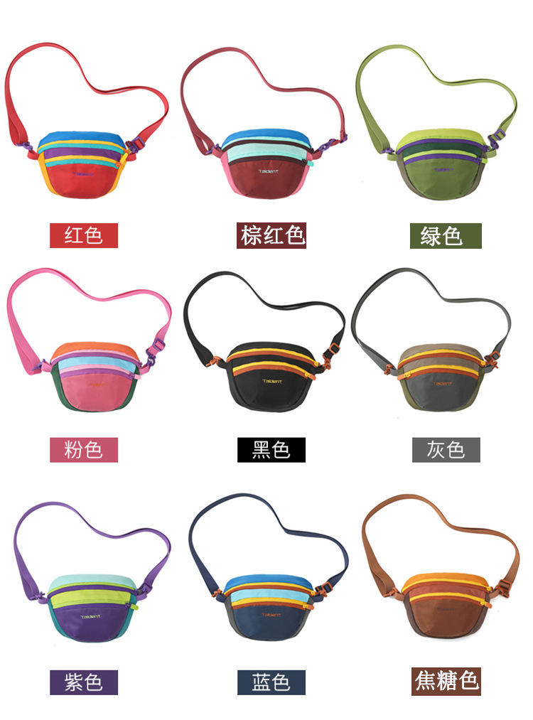 时尚多巴胺撞色腰包男女同款户外运动登山便携防水尼龙斜挎胸包详情4