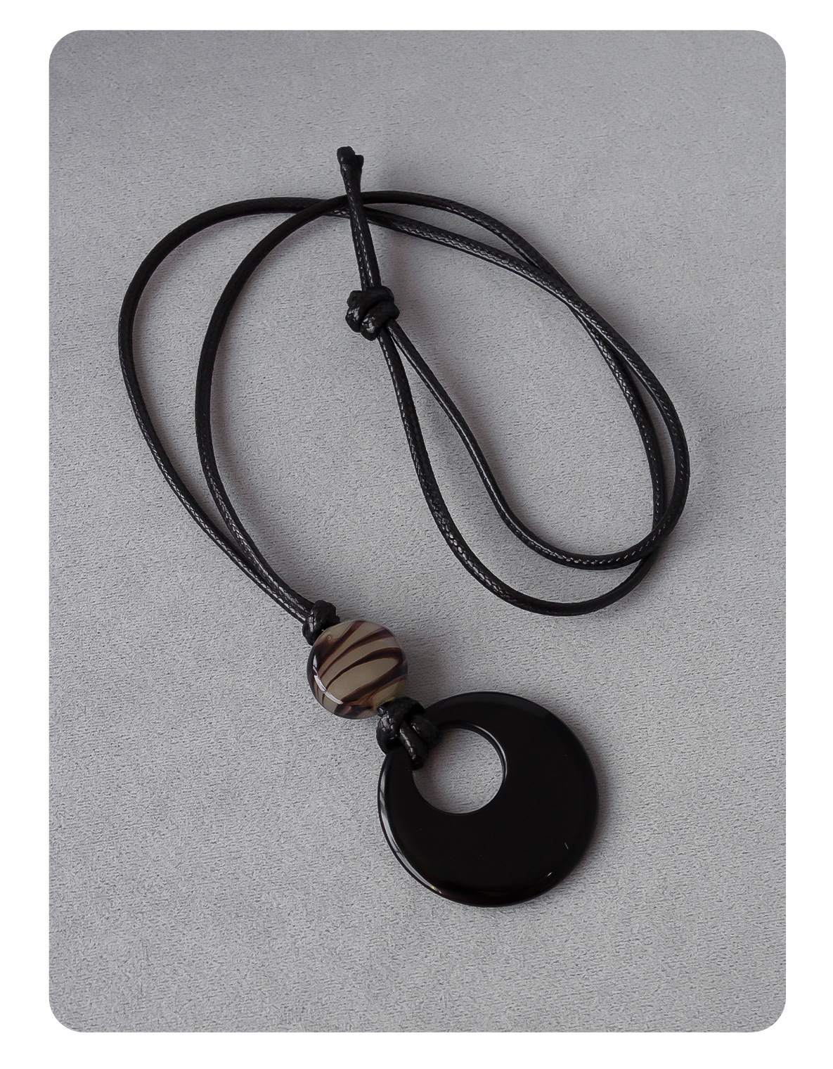 琉璃圆环吊坠 新中式简约高级感黑绳长款毛衣链平安扣吊坠项链详情7