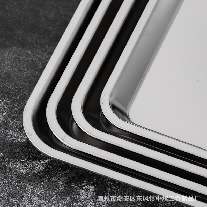 不锈钢平底盘日式方形托盘浅盘无磁长方形烤盘食堂蒸饭盘详情8