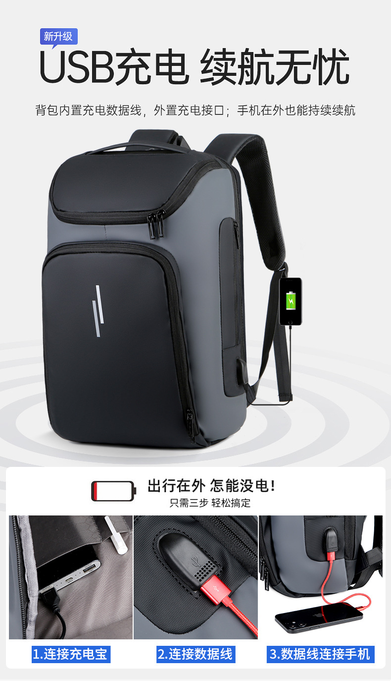 新款都市简约男士商务背包 大学生简约手提电脑包户外旅行双肩包详情5