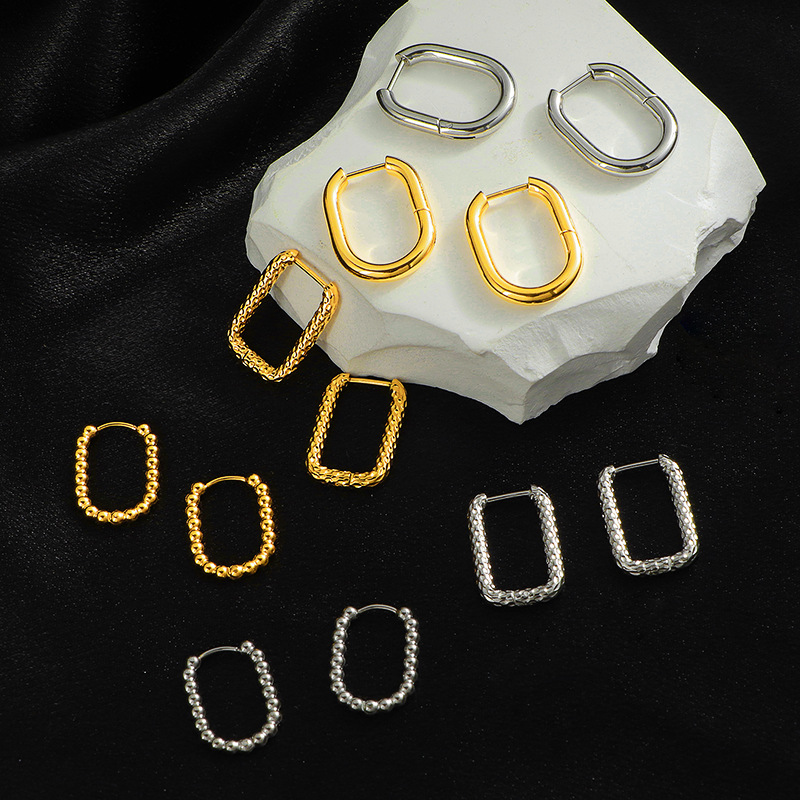 Basic style ear buckles, new fashionable and trendy European and American ins style hammered pattern earrings, titanium steel non-fading earrings and ear rings pic 2