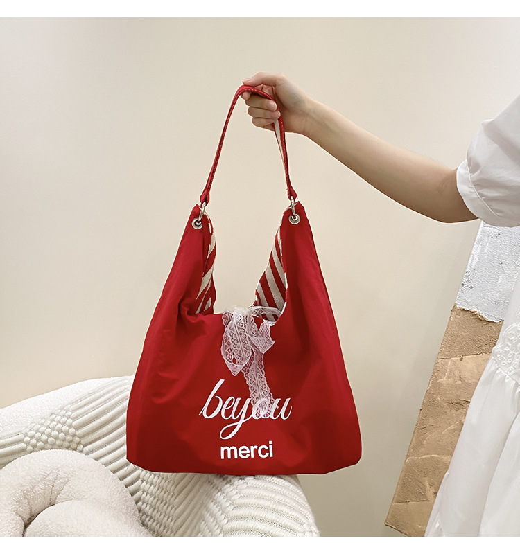 自制夏季大容量刺绣帆布包ins风简约字母通勤百搭纯棉单肩包详情18