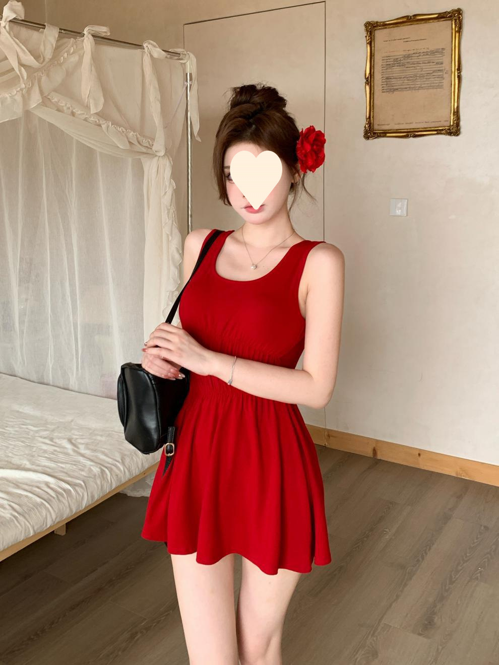 蝴蝶结性感露背法式红色连衣裙女高级感夏收腰显瘦甜辣妹吊带短裙详情12