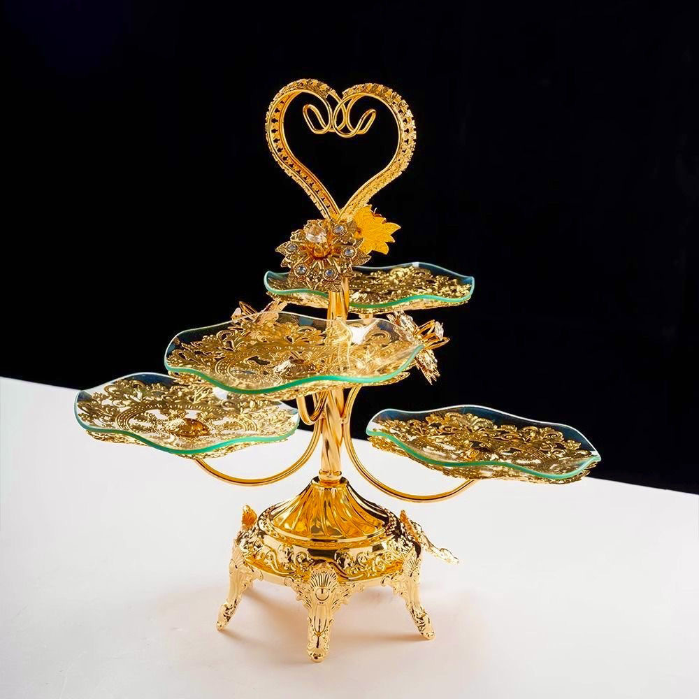 高档欧美风四格圆形水果果盘创意轻奢茶几摆件水果盘多层三层网红详情13