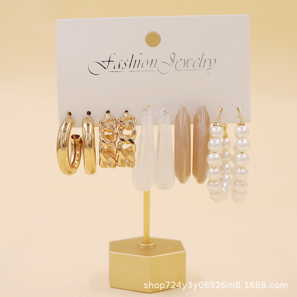 欧美跨境热卖新款简约个性ins风耳环套装气质百搭卡装耳饰批发详情8