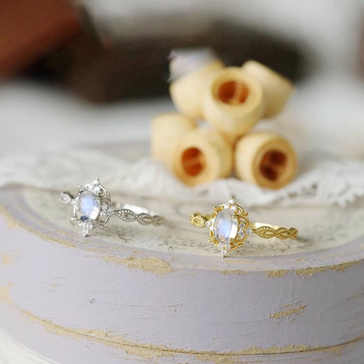Moonstone plain ring for women, light luxury, niche and high-end feel, adjustable index finger ring, unique retro style open ring pic 16