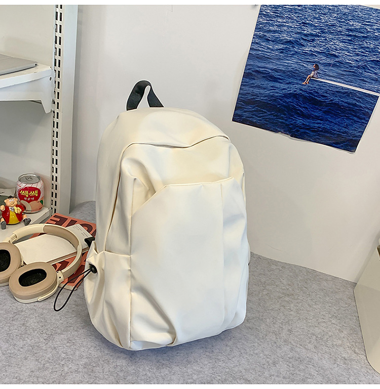 跨境新款休闲双肩包大容量简约潮酷电脑背包男女中大学生纯色书包详情15