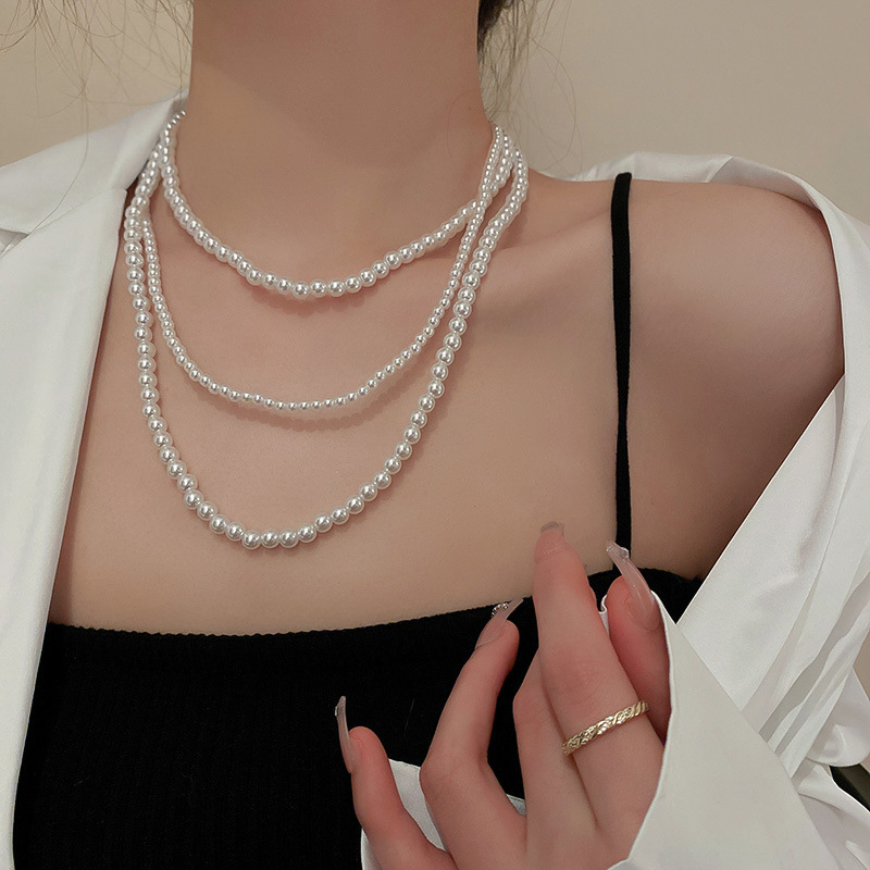 Irregular long pearl necklace, French light luxury style, sweater chain, niche simple and high-end necklace wholesale for women pic 13