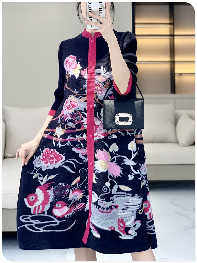 三宅褶皱2024春夏新中式连衣裙复古国风减龄洋气中老年女装衬衫裙详情9