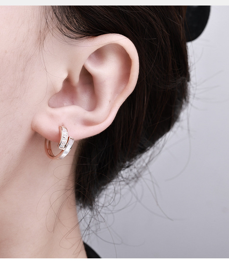 Zhuoheng selects cross-border geometric double-layer cross-zirconia earrings for women. Simple and unique design, high-end light luxury S925 sterling silver ear buckles pic 3