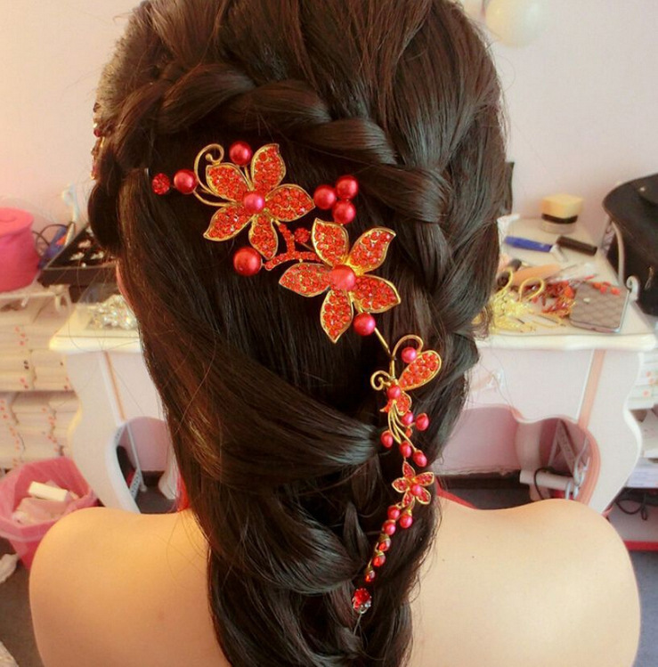 Bride accessories: Bride alloy diamond-encrusted pearl soft chain headwear, Korean-style hair accessory, wedding dress, head flower accessory pic 8