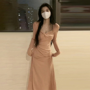 Gentle style, white moonlight dress, fairy-like, super fairy-like, high-end, French style, early autumn pure apricot long-sleeved dress pic 15