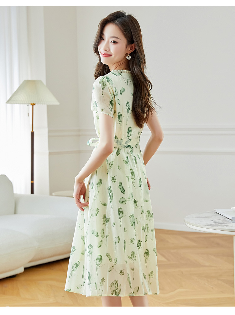 夏季短袖连衣裙女2025新款夏季爆款女装气质碎花裙雪纺中长款裙子详情39