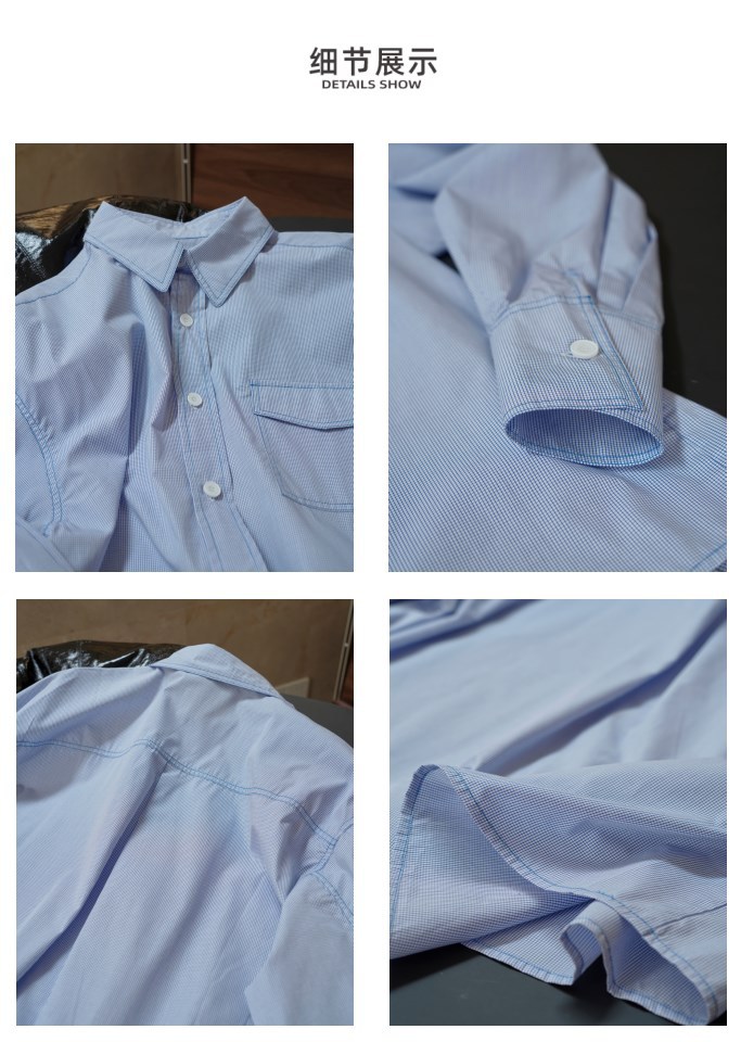 The new summer Japanese-style casual shirt with a large silhouette and blue and white checkered pattern from Louvre is skin-friendly and comfortable for women pic 9