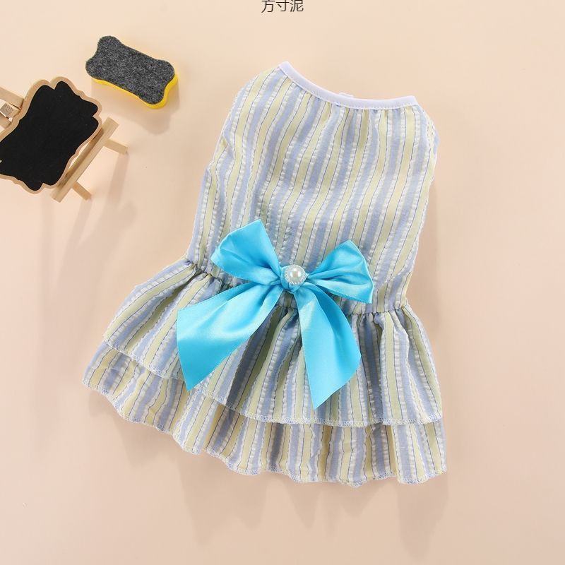 竖条纹蝴蝶裙子宠物猫咪狗狗春夏薄款法斗柯基泰迪博美比衣服春厂详情5