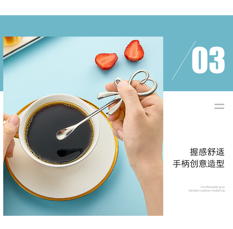 ins风304不锈钢搅拌勺 可爱音乐符蝴蝶结可挂杯短款金色咖啡勺子详情23