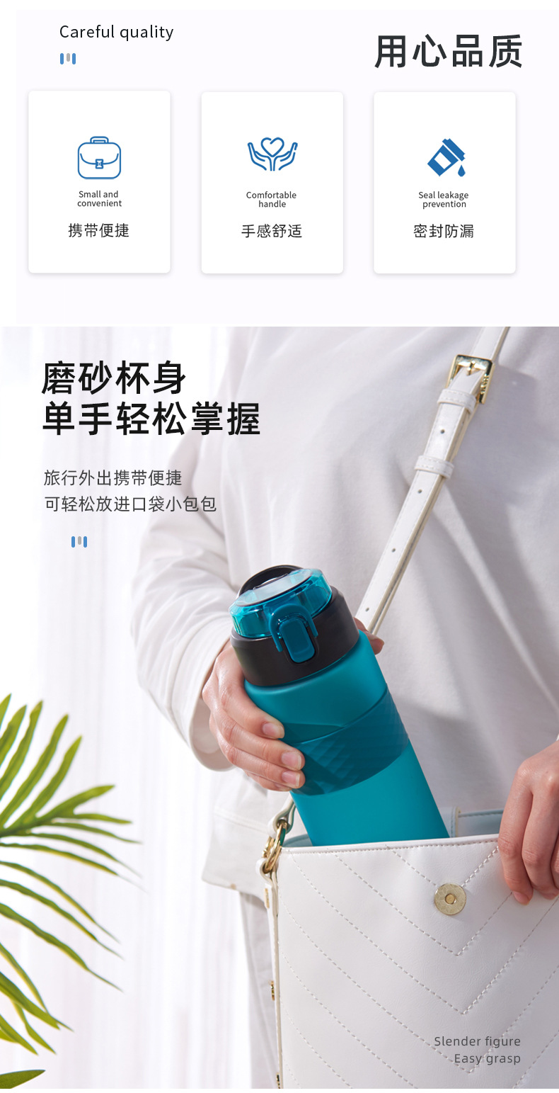 工厂定制跨境便携塑料水杯户外运动直饮大容量水壶弹盖防烫太空杯详情2