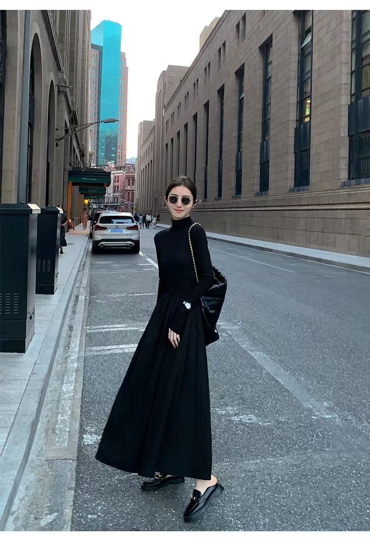 This high-end Hepburn stylish dress is a new Korean style for women in the autumn of 2024. It looks slimming with a knee-length base layer and a long skirt underneath pic 12
