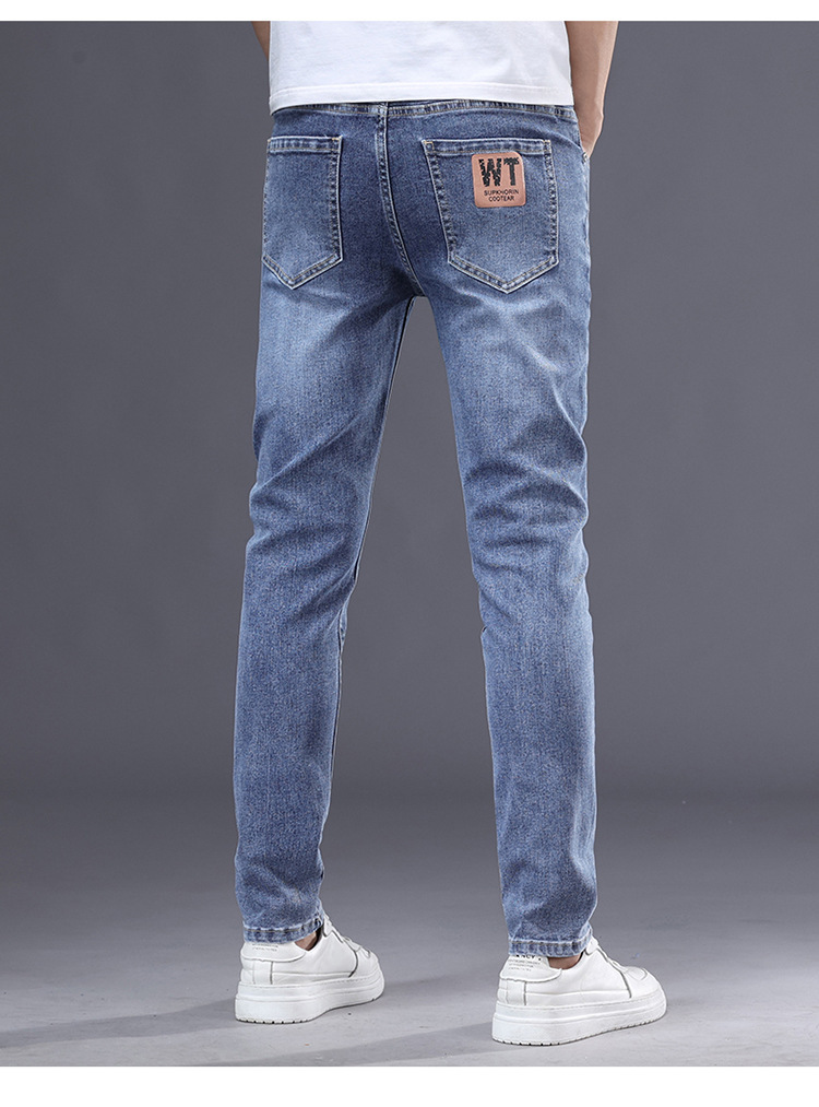 春夏款蓝色薄款直筒牛仔裤男士修身小脚弹力休闲潮流浅色长裤穿搭详情25