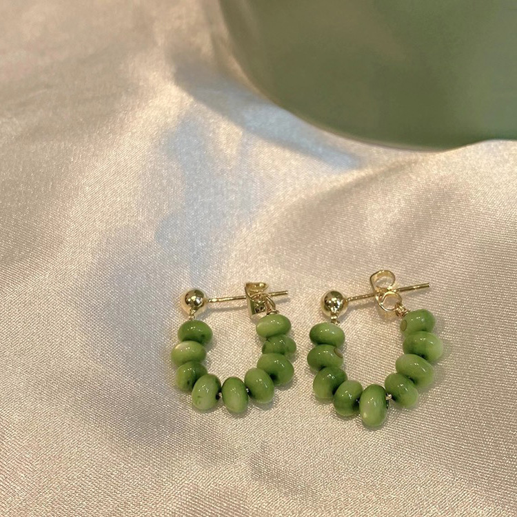 清新甜美风牛油果绿耳钉新款潮流耳饰女小众春夏百搭串珠耳针饰品详情13