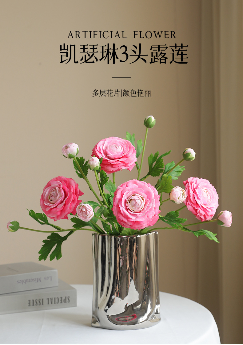 仿真高级感手感保湿三头露莲洋牡丹轻奢家居餐桌装饰假花办公文化仿真花礼盒详情13
