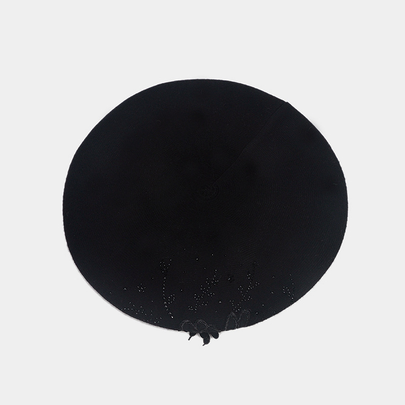 French retro rhinestone flower-patterned knitted bud hat, artistic, fresh and fashionable painter hat, autumn and winter beret pic 10