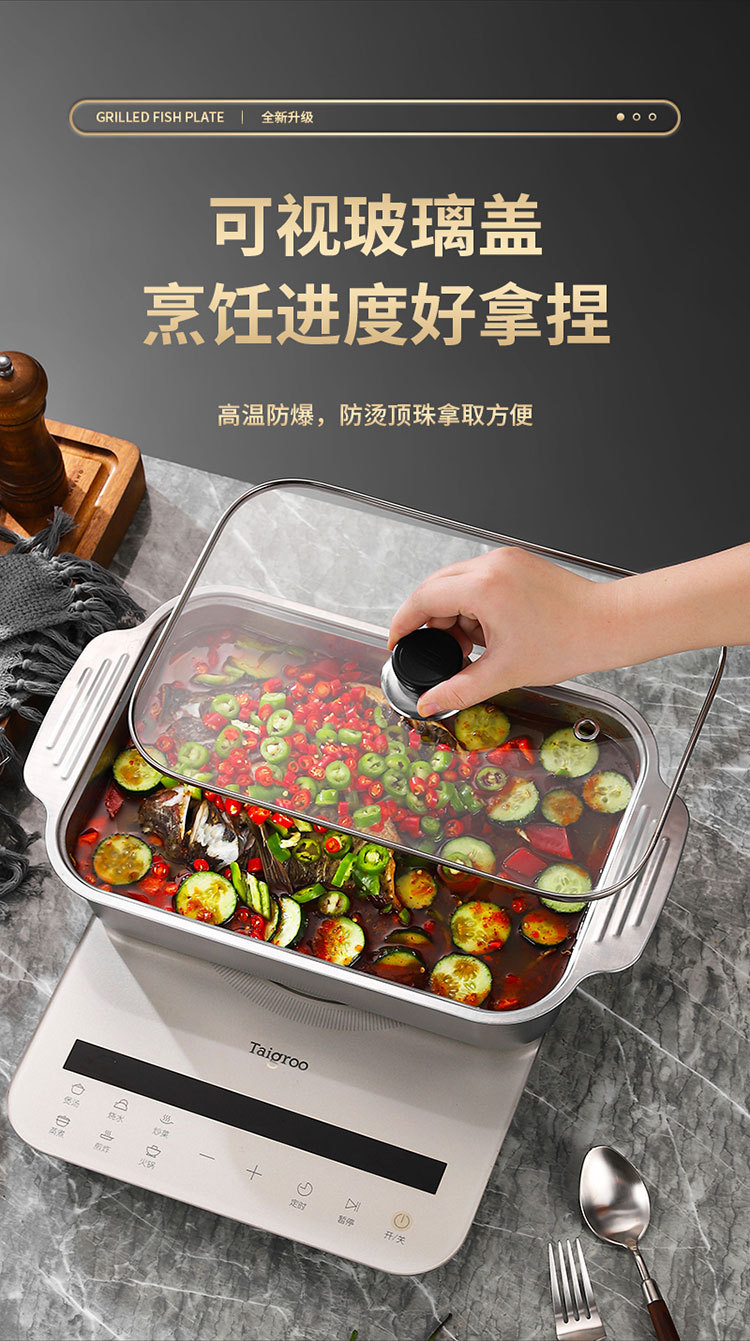 厂家直销不锈钢烤鱼盘长方形 家用深盘电磁炉 商用托盘烤盘烤鱼盘详情10