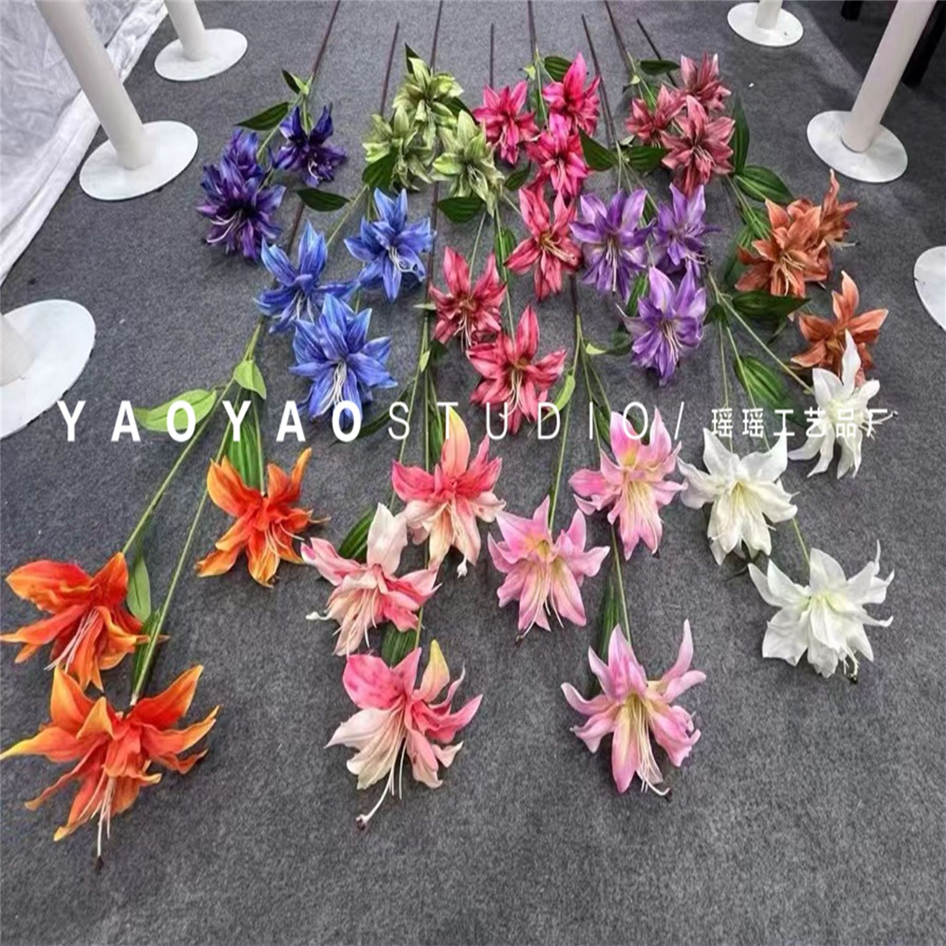 Retro 3D printed small lilies in blue and purple, wedding lilies, artificial flowers, photo props, home decorations, table flowers pic 1