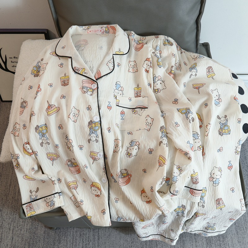 Cute cartoon mikko pajamas for girls in spring and autumn, cloud cotton long-sleeved, sweet student and Internet celebrity home wear set for summer pic 40