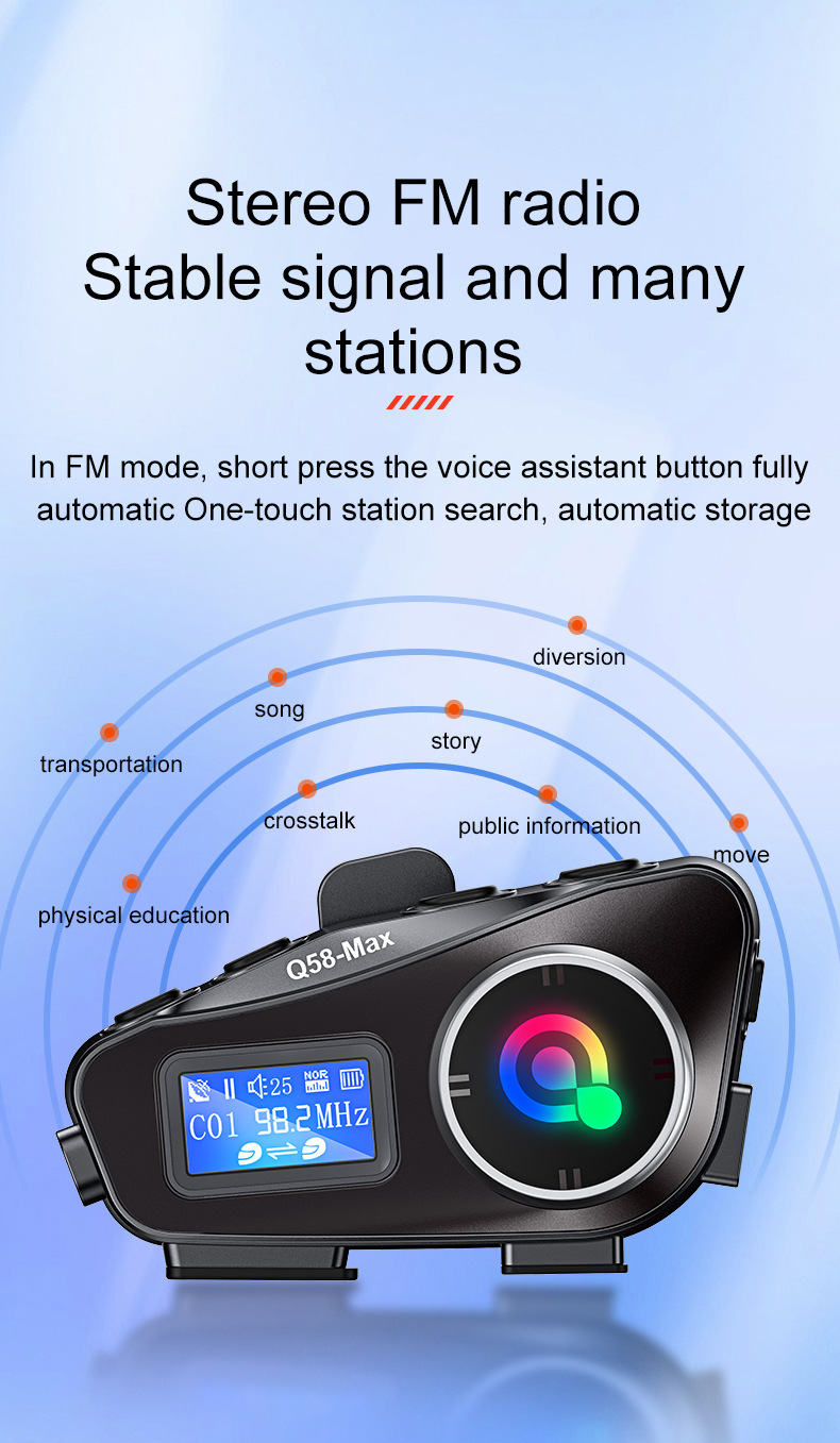 Q58MAX跨境专款头盔蓝牙耳机MP3混音音乐分享LCD屏FM对讲头盔耳机详情12