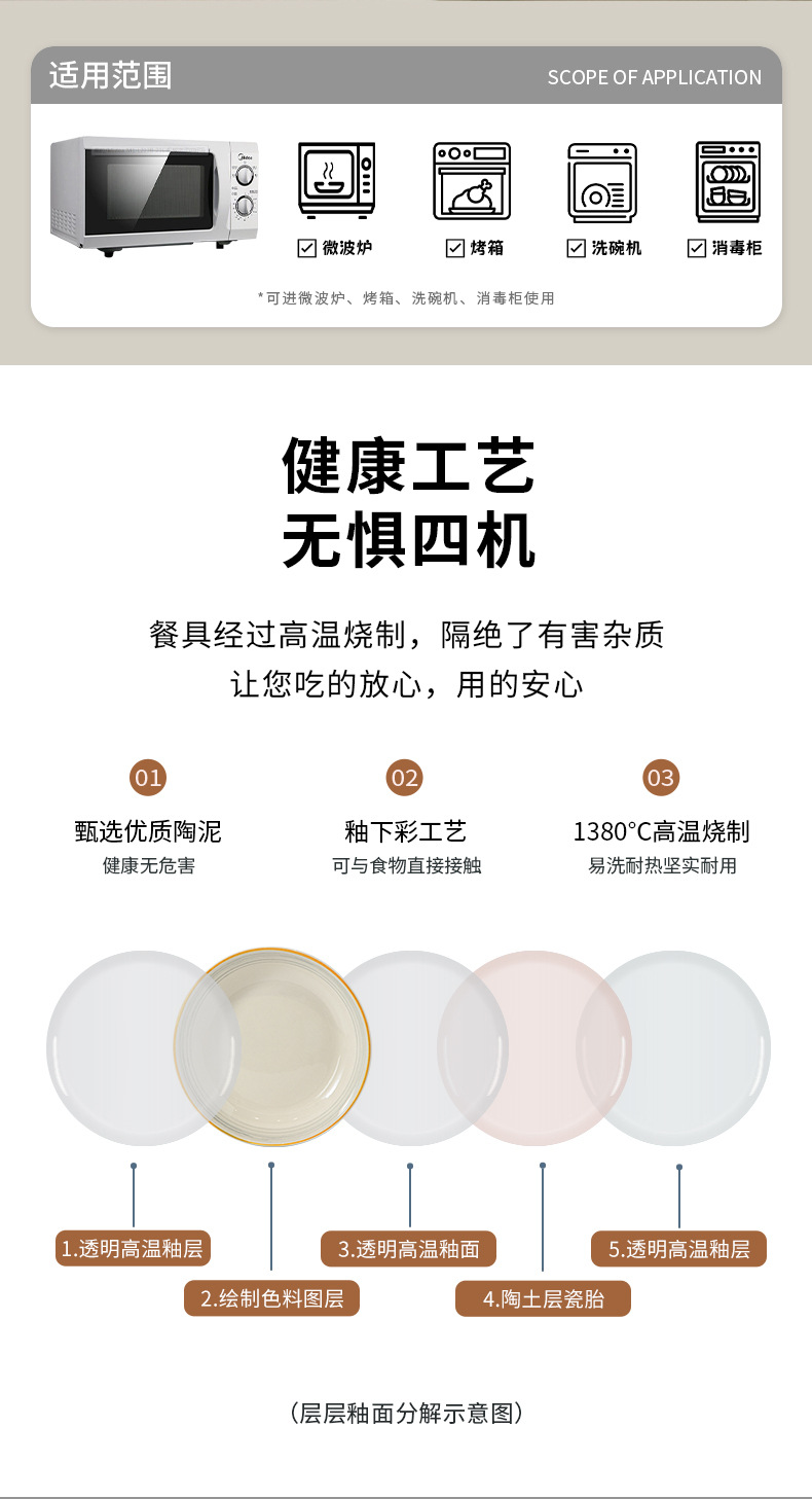 碗碟餐具套装高颜值釉下彩陶瓷碗盘家用乔迁轻奢饭碗乔迁餐具批发详情11