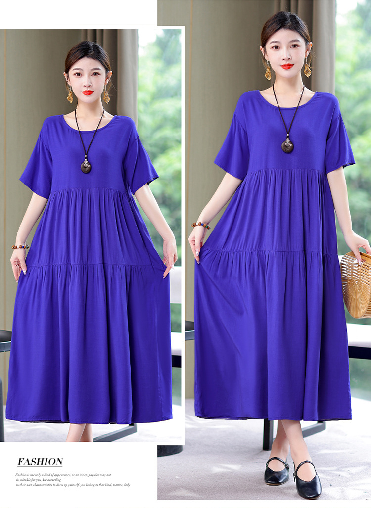 妈妈棉绸连衣裙夏季中老年女装短袖高端气质外贸人造棉裙子有口袋详情32