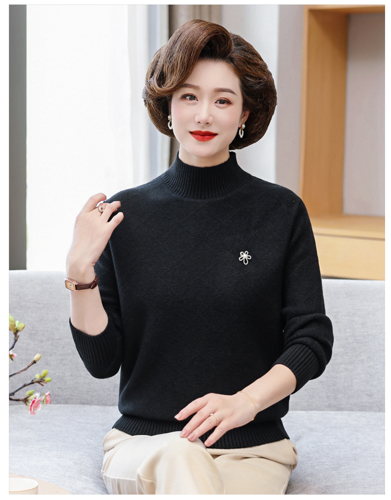妈妈秋装上衣打底小衫洋气中年女长袖针织衫中老年秋冬保暖毛衣女详情22