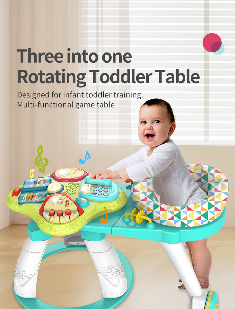 Baby three-in-one multi-functional rotating game table toy, early education and enlightenment learning table for newborns aged 1-3 pic 1