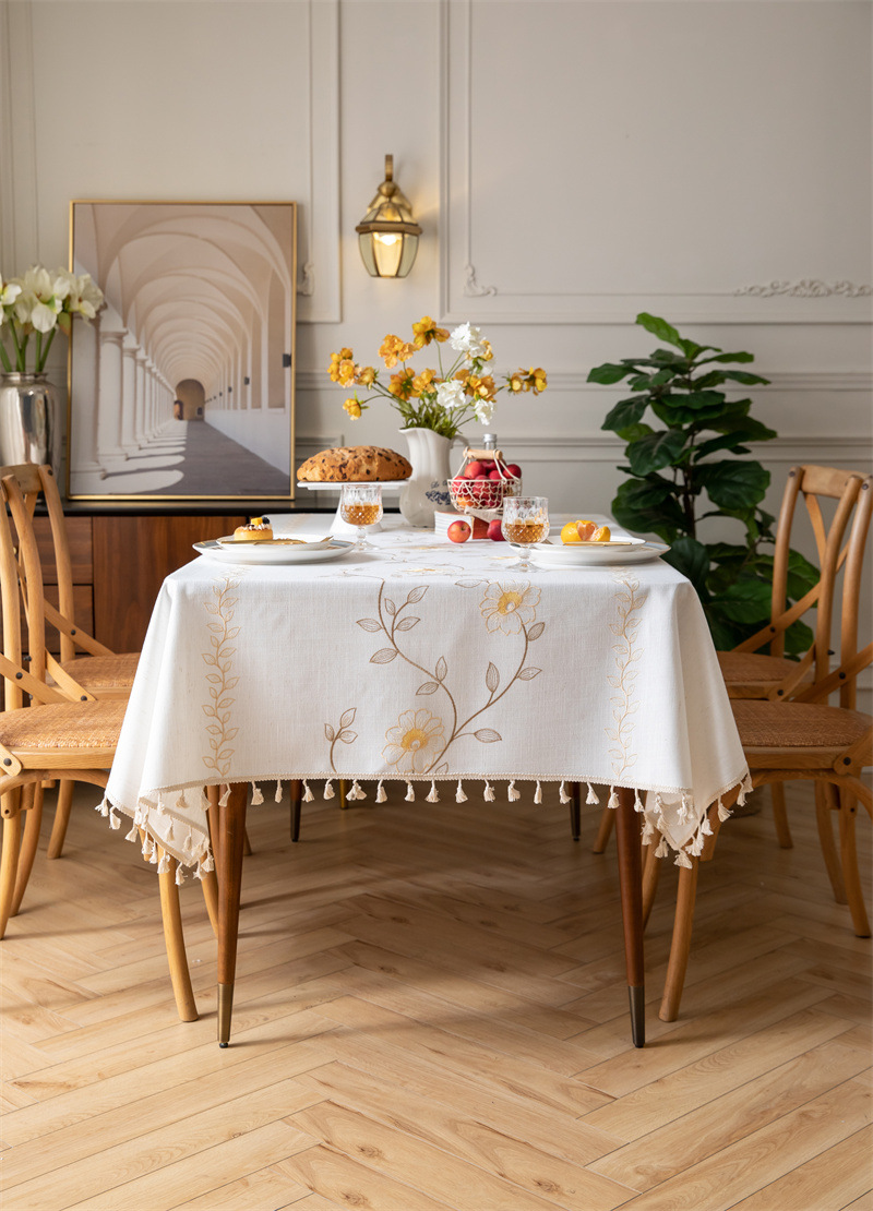 Amazon cross-border embroidered checkered flower tassel tablecloths, rectangular coffee tables, tablecloths and table coverings manufacturer embroidery pic 64