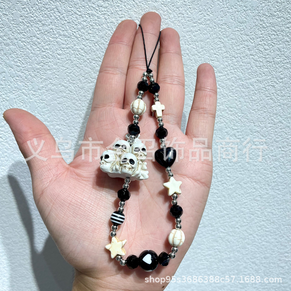 Halloween ins mobile phone chain Pumpkin ghost Skull Ghost face hand-painted mobile phone pendant, beaded keychain pendant pic 4
